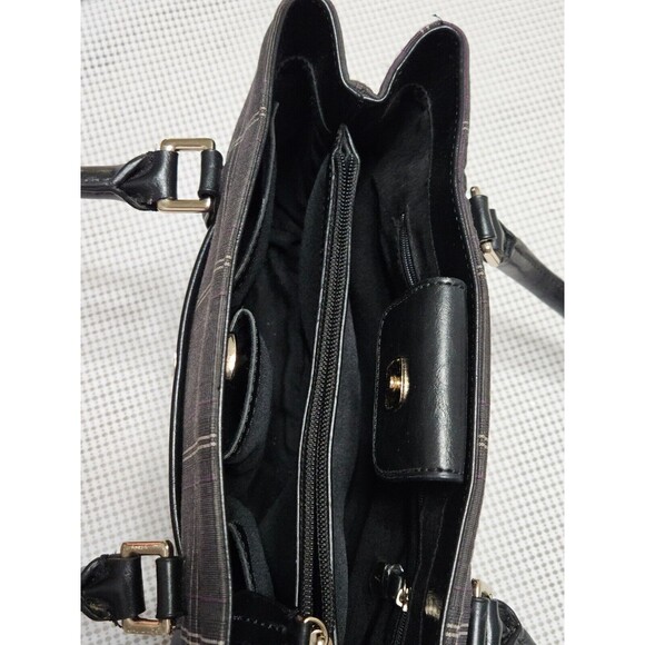 Liz Claiborne gray with red & cream plaid shoulder bag lots of storage - Picture 7 of 9